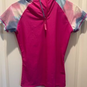 Eddie Bauer Bright Pink Rash Guard, Tennis Shirt, Sz kids L (14/16)